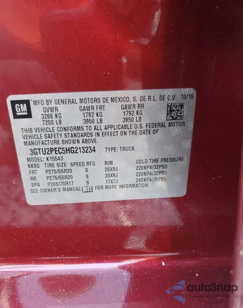 2017 GMC Sierra K1500 Denali из США, поврежденный, VIN 3GTU2PEC5HG213234